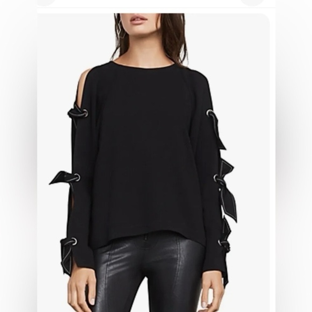 Black bcbg maxazria Cold Shoulder Top with Bow Details